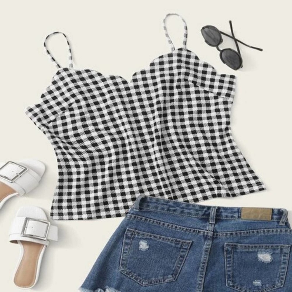 Scallop Trim Gingham Cami Top